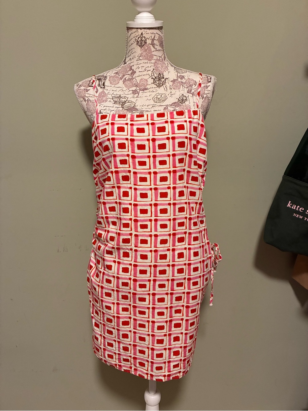 Zara Red and White Geometric Spaghetti-Strap Mini Dress